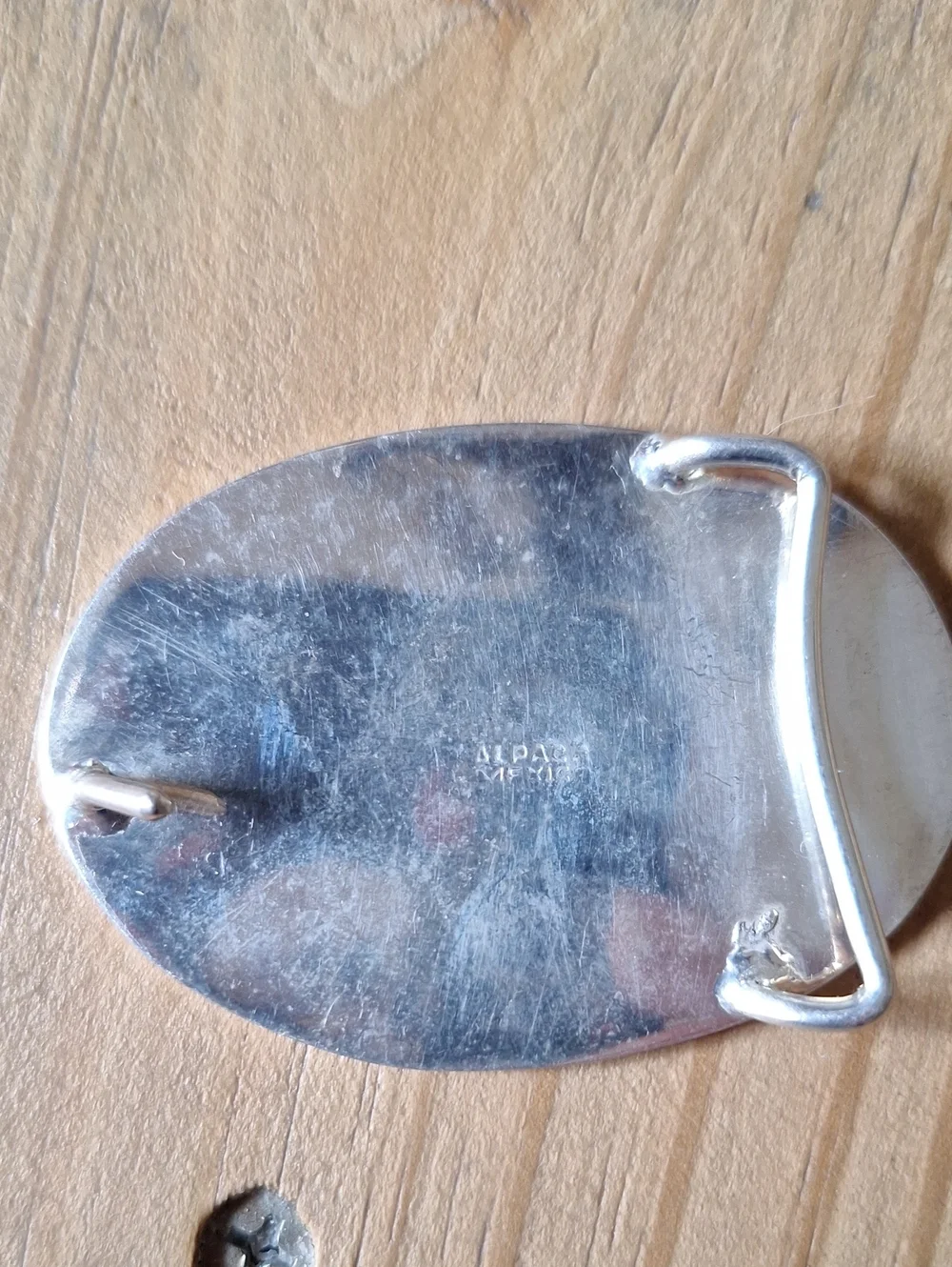 Women's Small Abalone Inlay Oval Belt Buckle - Iridescent Mexican Silver